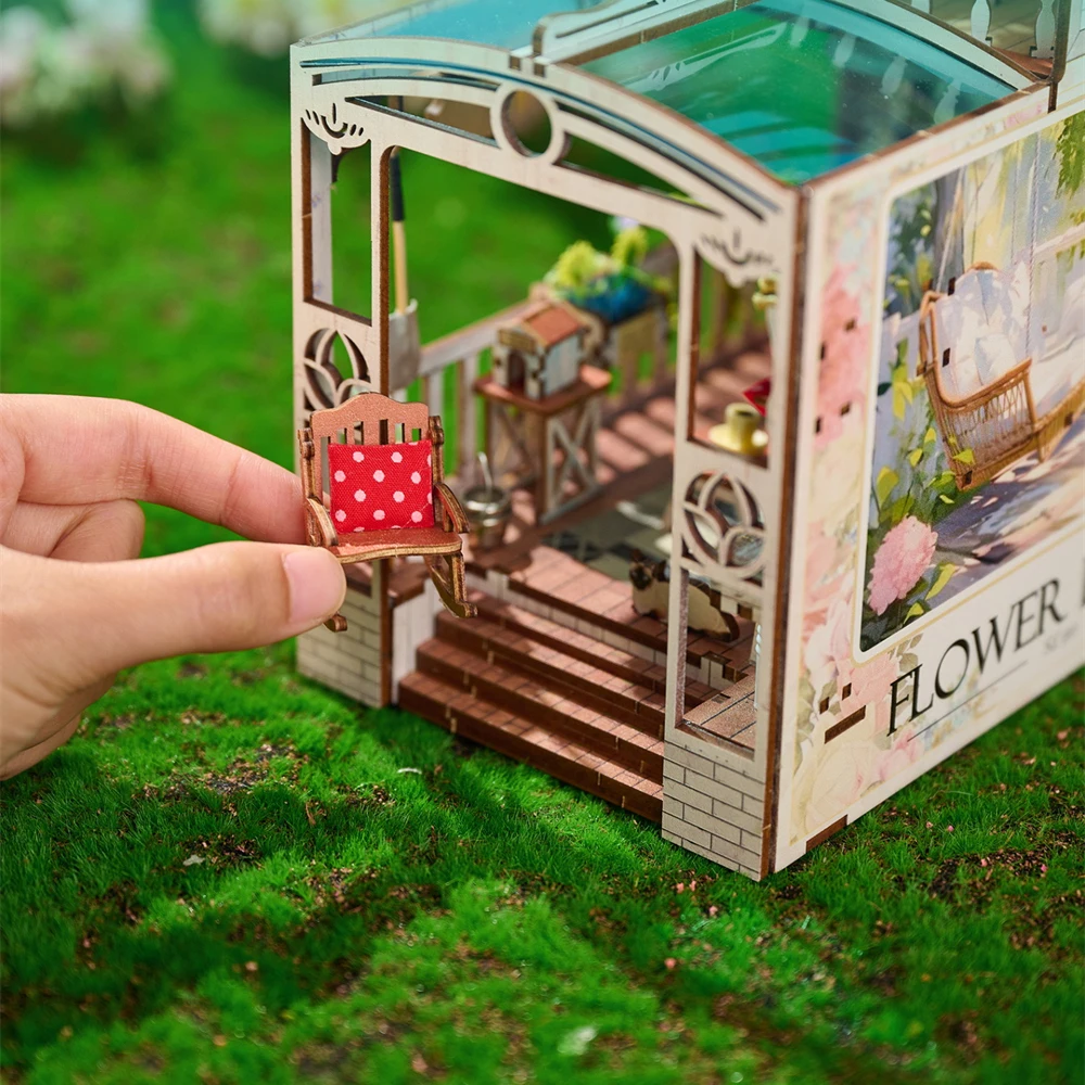 DIY Wooden Book Nook Happy Moments Figurines Miniatures Bookend Handmade Bookshelf for Friends Birthday Gifts Home Decor Crafts