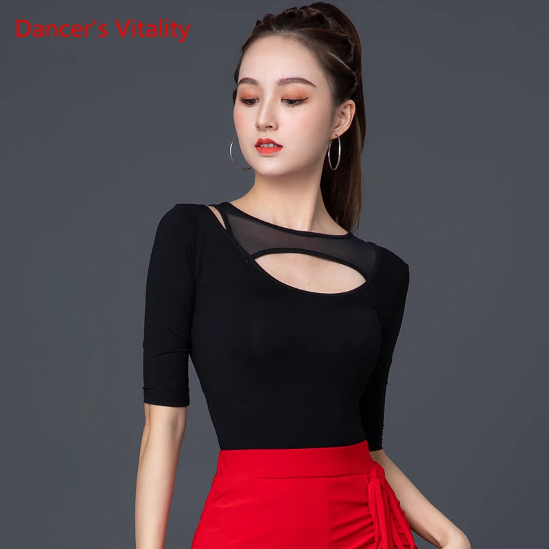 

Женский сценический костюм для латиноамериканских танцев, Привлекательный Топ из модала с прострочкой в сеточку для взрослых, профессиона...