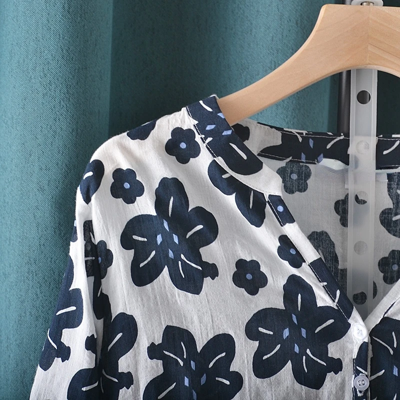 Женские рубашки с принтом V-образный вырез длинными рукавами повседневные топы