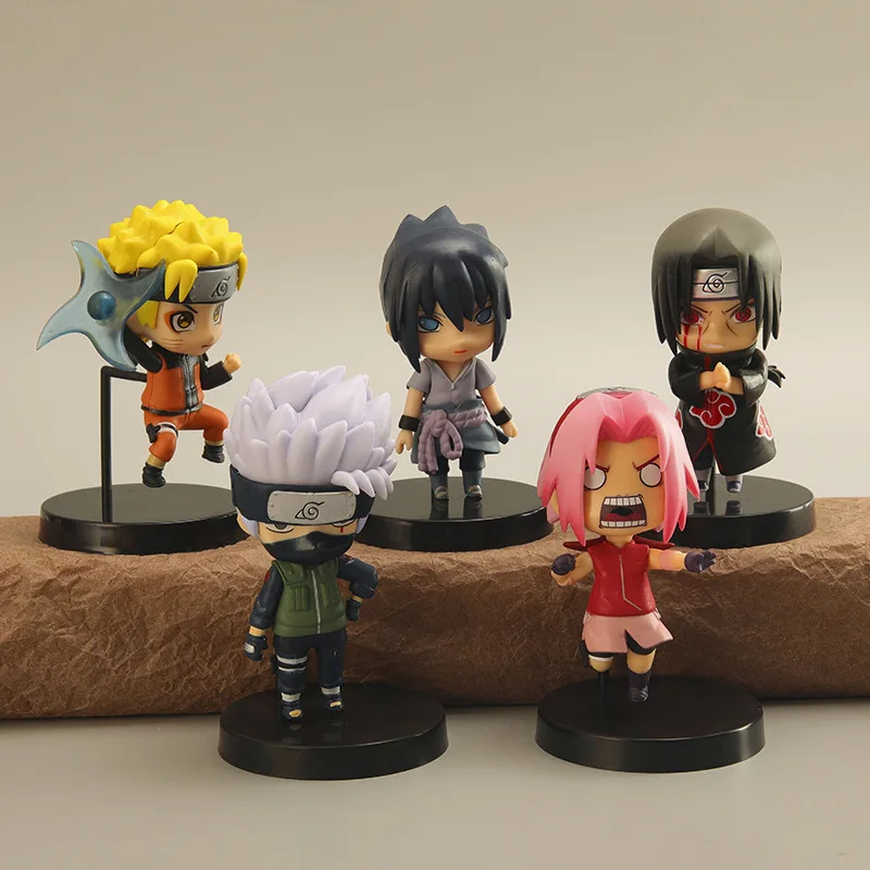 

5PCS Naruto Anime Figures PVC Model Toys Haruno Sakura Sasuke Itachi Kakashi Uzumaki Naruto Q Version Action Dolls