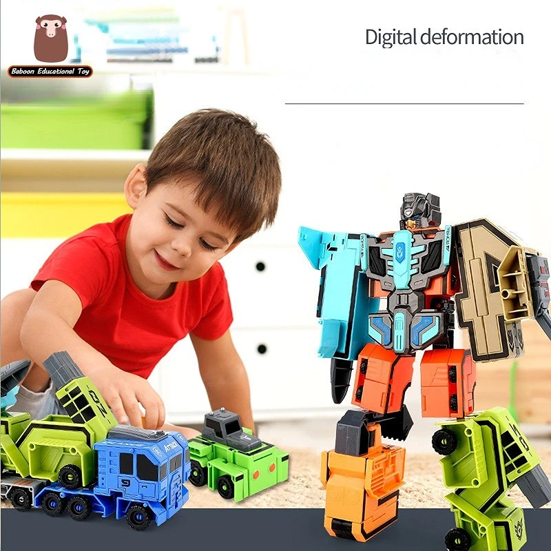 

New Educational Assemble Robots Transformation Building Blocks Action Figure Car Model Deform Number Letters Alphabet Math Toys