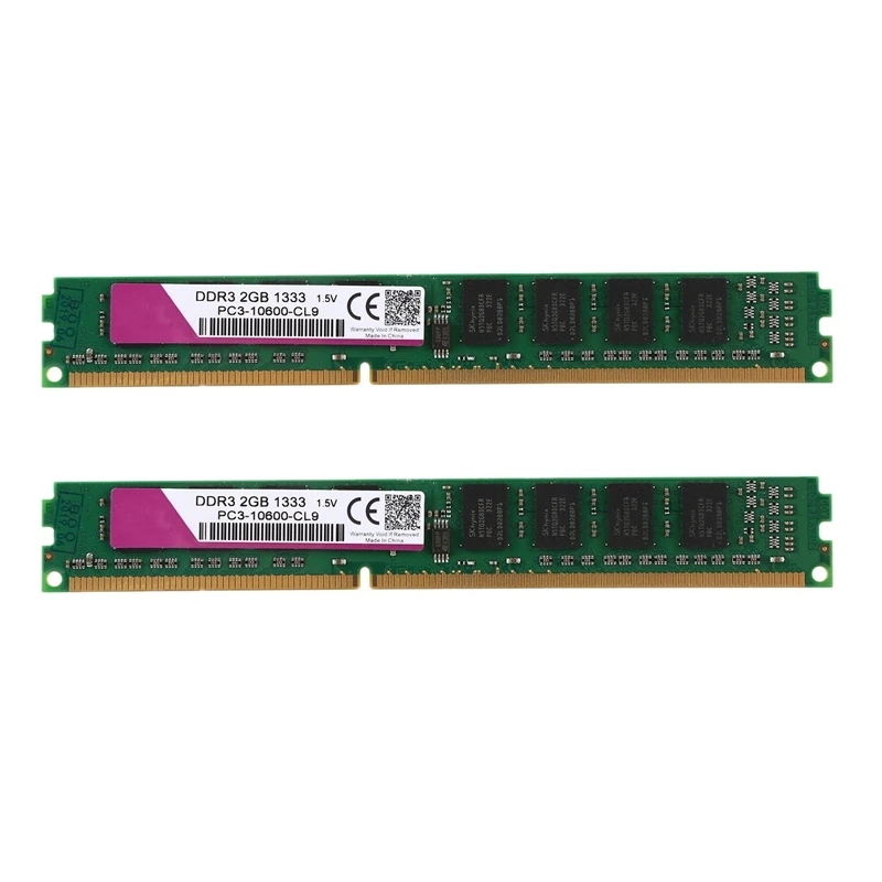 

2 шт., оперативная память DDR3 PC3 1,5 В для настольного ПК, 240 контактов для высокой совместимости (2 ГБ, 1333 МГц, 10600U)