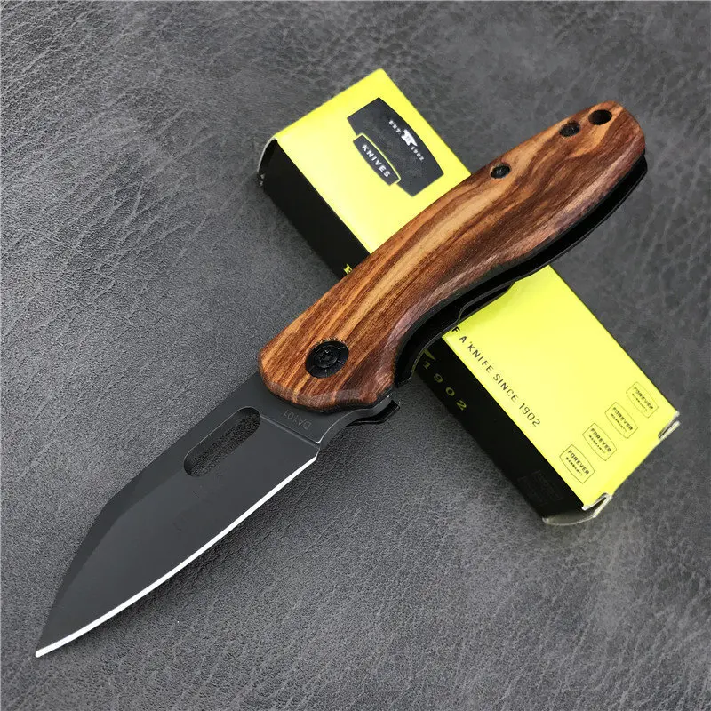 

2021 EDC Tool Black Steel Blade Wooden Handle Folding Knife New Tactical Knife Hunting Camping Knife Mini Pocket Knives DA101