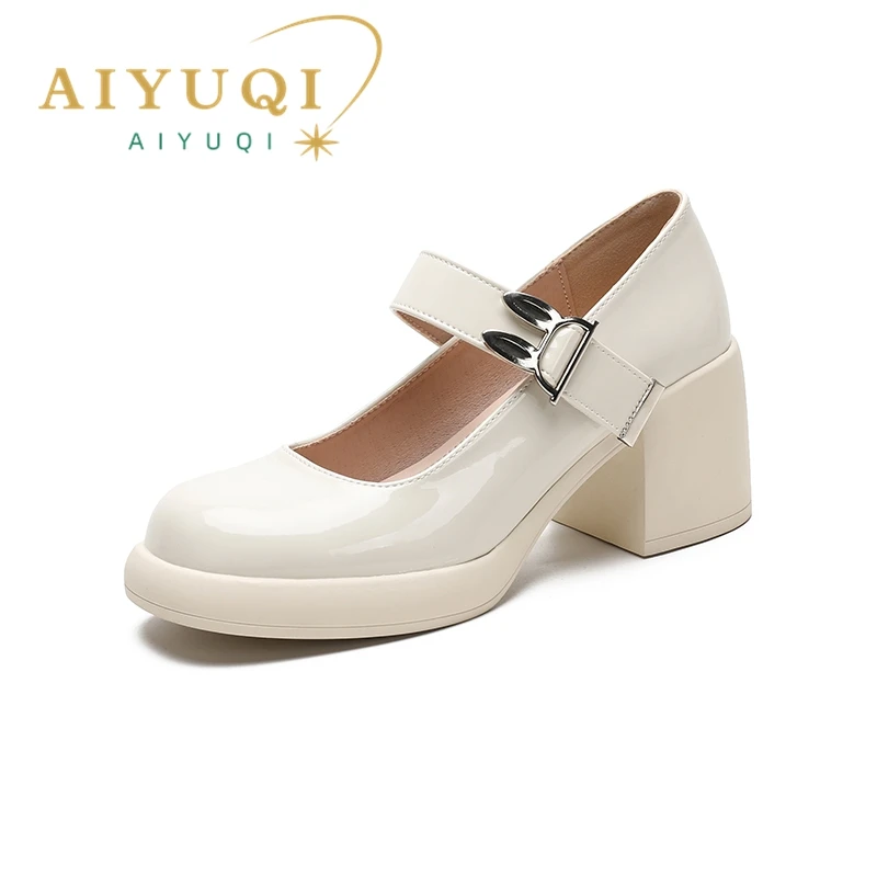 AIYUQI Mary Jane Shoes Women High Heels 2023 New Spring Women Loafers Shallow Mouth Fashion Patent Leather Women's Shoes