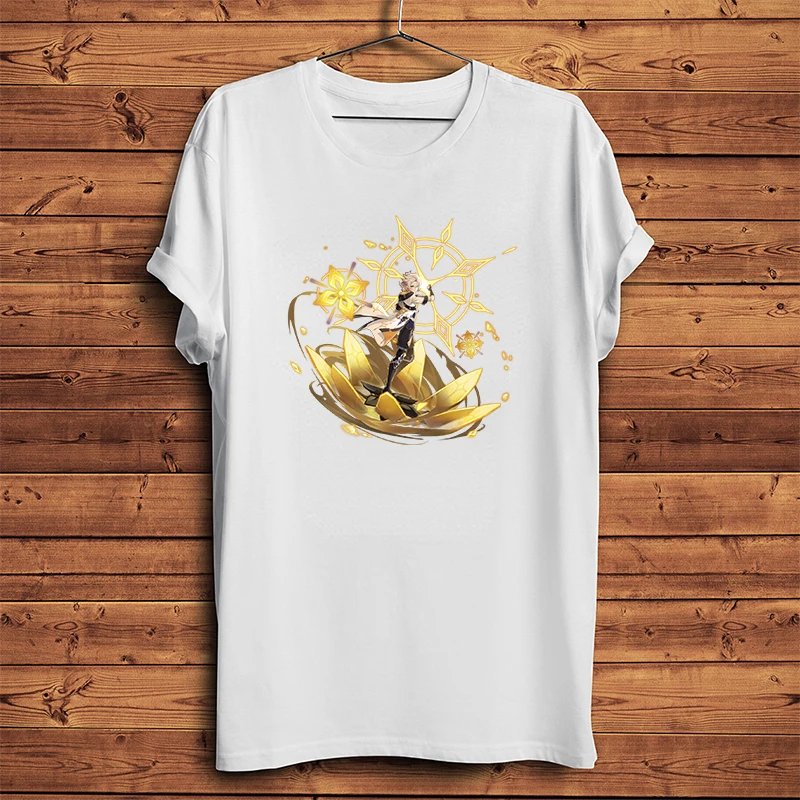 

Genshin-Impact Albedo Print T-shirt Cotton Short Sleeve Tees Solid Color Summer Wear Unisex O-neck Large Size Streetwear Shirt