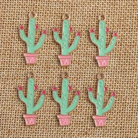 10pcs 14x29mm cartoon enamel cactus charms for making diy necklaces pendants earrings handmade keychains crafts jewelry findings