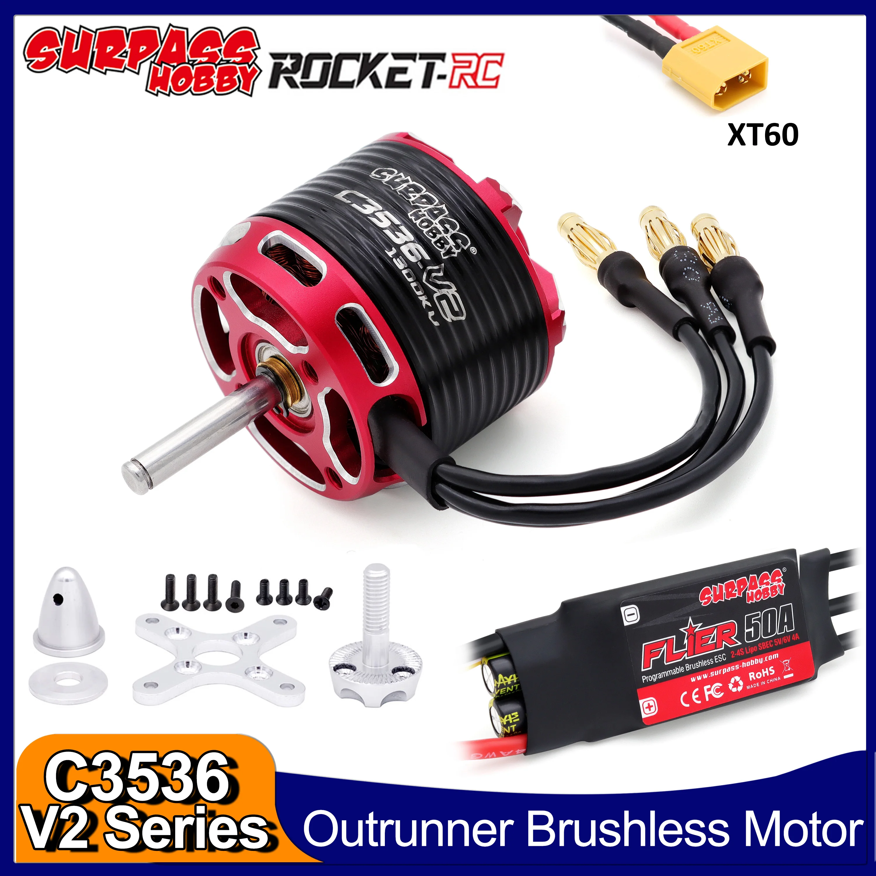 

Surpass Hobby C3536 V2 Outrunner Brushless Motor for RC Airplane Fixed-wing Helicopter Glider Aircraft RC Model Accessories