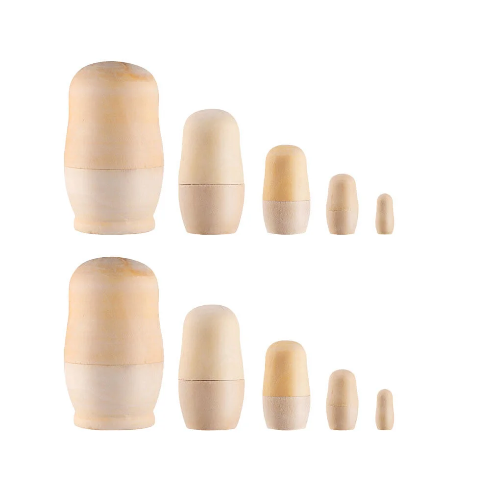 

2 Sets Decorative Matryoshka Dolls DIY Wooden Crafts Five Layers Russian Nesting Dolls for Kids Girls