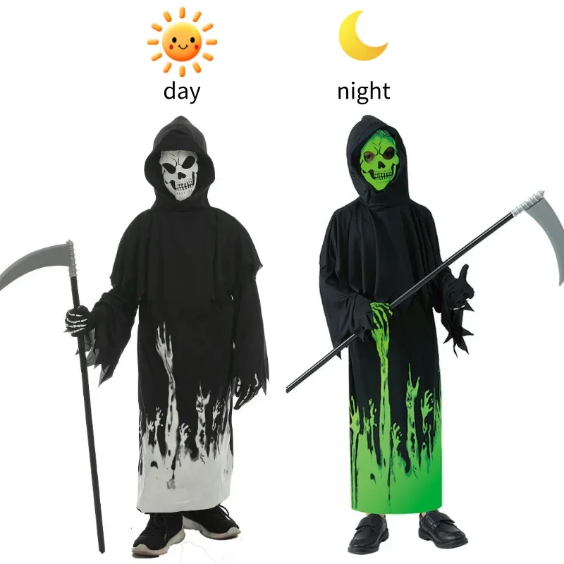 Костюм для косплея на Хэллоуин Мрачный Жнец страшный костюм скелета детский
