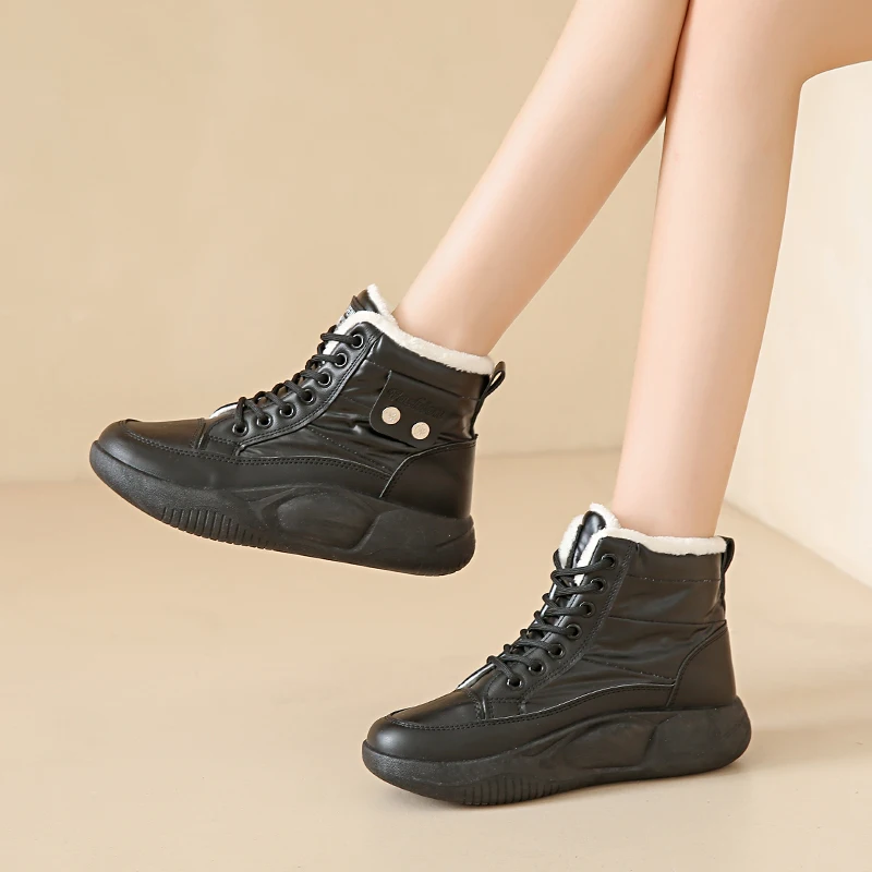 Женские модные теплые зимние ботинки CRLAYDK на шнуровке уличные ботильоны кожаные