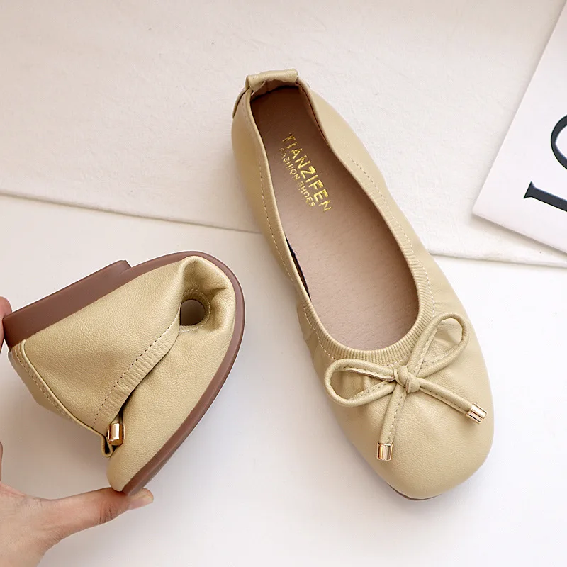 

Soft bottom bow shoes women's 2022 spring and summer new shallow mouth flat bottom square head slip-on casual shoes