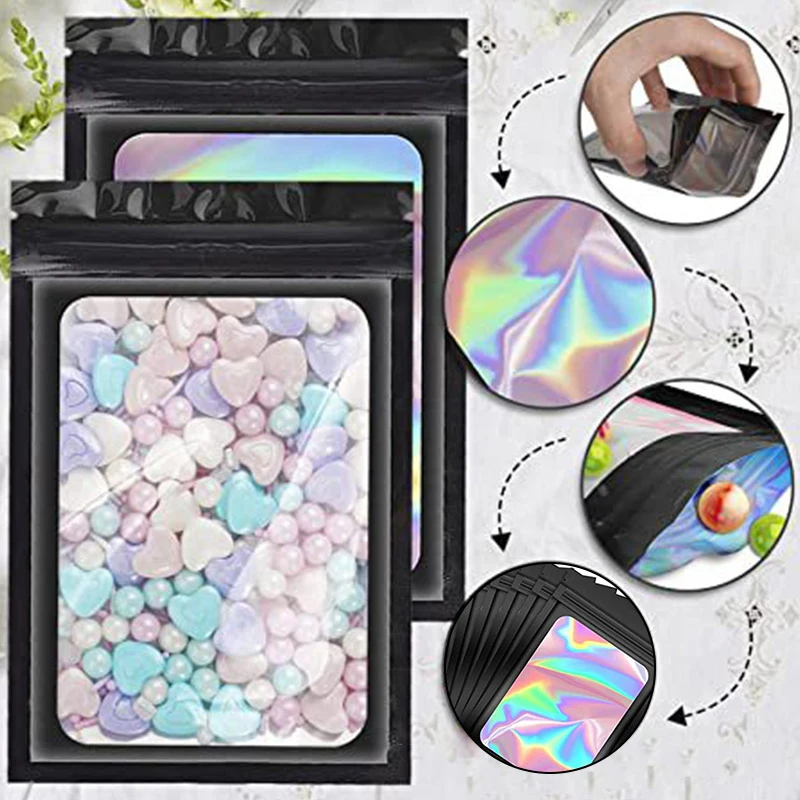

100pcs Holographic Laser Translucent Zip Lock Packaging Resealable Eyelashes Storage Bag Pouch Cosmetic Box For Wholesale