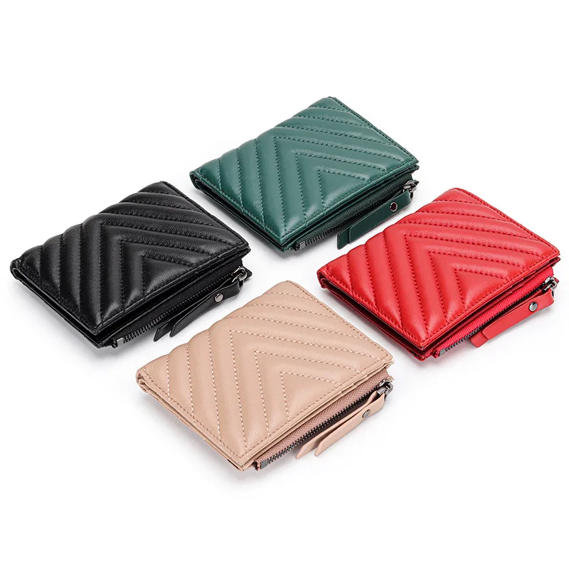 Short Sheepskin Purse Ladies Leather Folding Card Wallets Multiple Card Slots Coin Purses for Women Luxury Wallet Portfel Damski