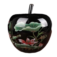 china old porcelain apple jar with black gold glaze and lotus leaf pattern storage pot