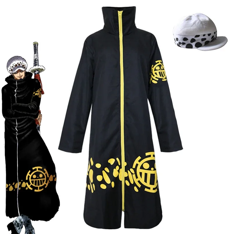 Аниме Trafalgar Law Косплей Костюм Унисекс Длинное Черное Пальто Шляпа Смерти Плащ