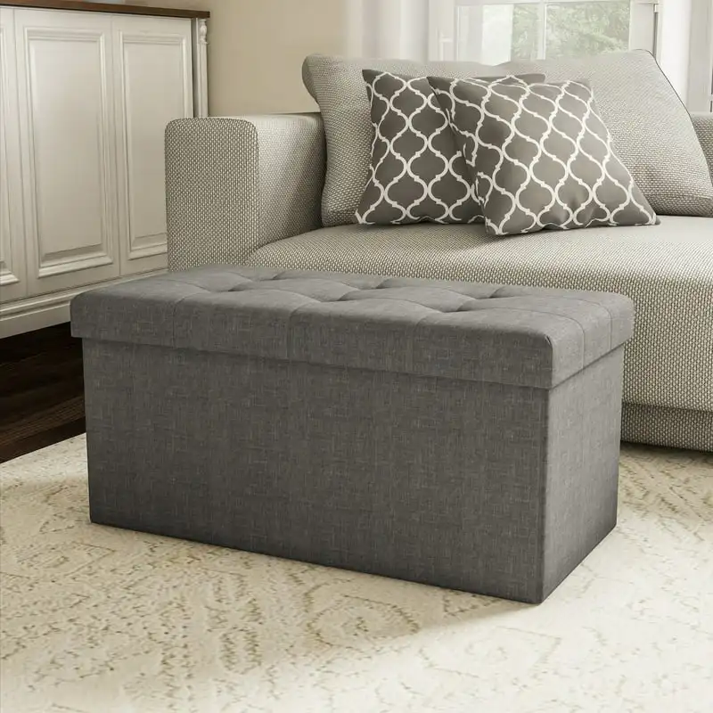 

Folding Storage Bench Ottoman Tufted Cube Organizer by (Grey) Folding stool Telescoping stool Reposapiés Telescopic stool Wood