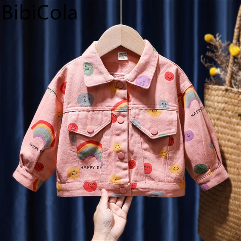 

Весенняя детская джинсовая куртка для девочек; Новинка 2022 года; Модная Детская осенняя одежда в Корейском стиле; От 0 до 6 лет ветровка