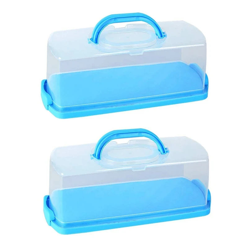 

LJL-2X Portable Bread Box With Handle Loaf Cake Container Plastic Rectangular Food Storage Keeper Carrier 13Inch