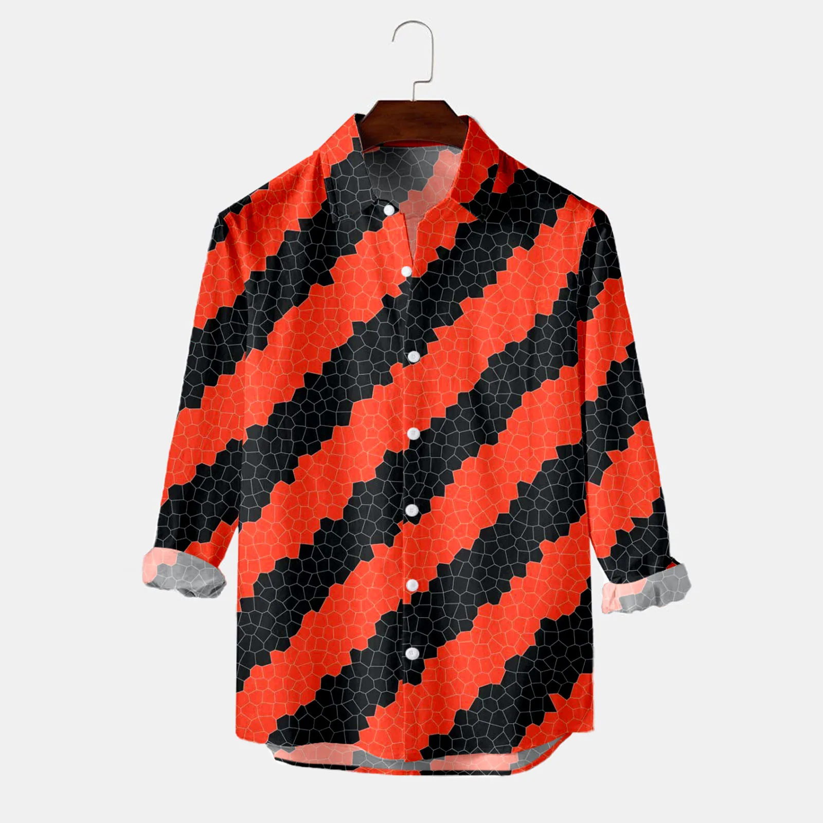 

Mens Shirt Male Party Halloween Orange Printed Shirt Long Sleeve Turn Down Collar Shirt Costume Camisa Masculina