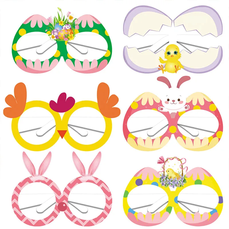 

6pcs Easter Cartoon Rabbit Eggs Chick Paper Glasses Kids Favor Gifts Happy Easter Day Party Decor 2023 Bunny Easter Glasses