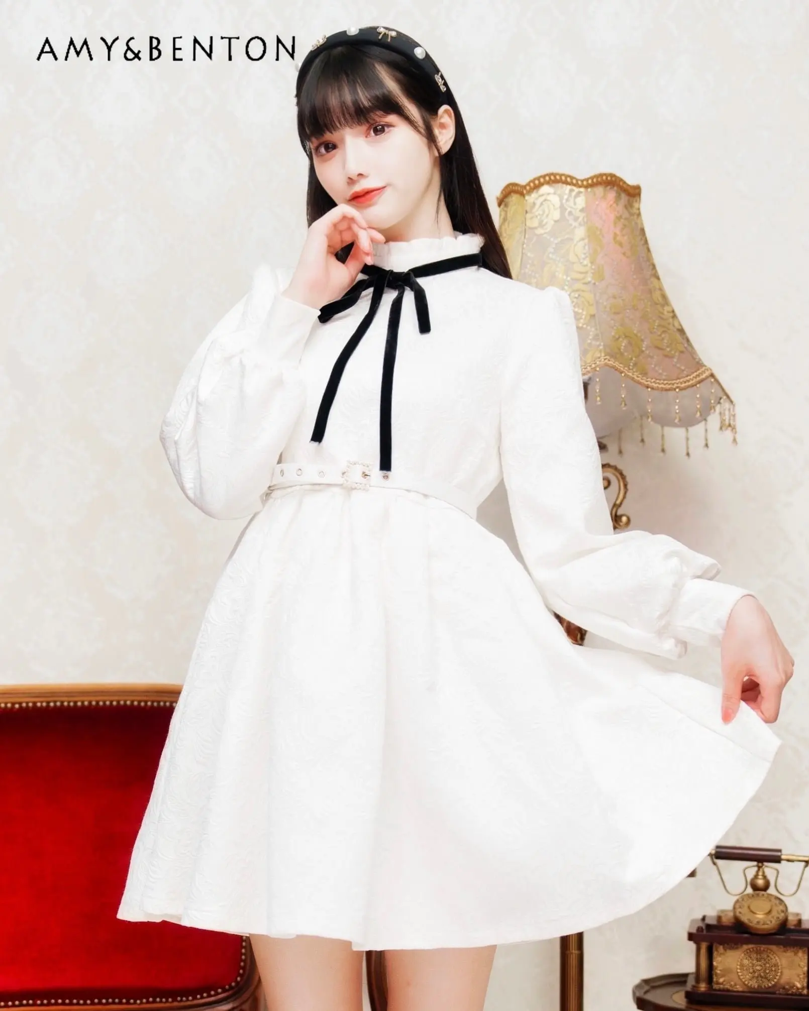 Autumn Winter Dress for Women Japanese Style Retro Women's Elegant Dress French Pattern Slim-Fit Puff Sleeve Dress