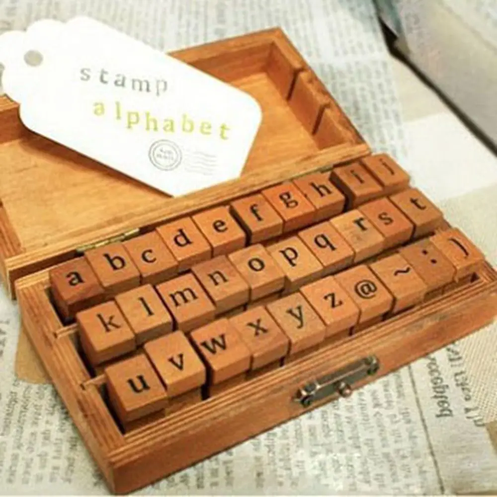 

30pcs Retro Alphabet Letter Uppercase Lowercase Wooden Rubber Stamp Set Craft Stamps for Scrapbooking