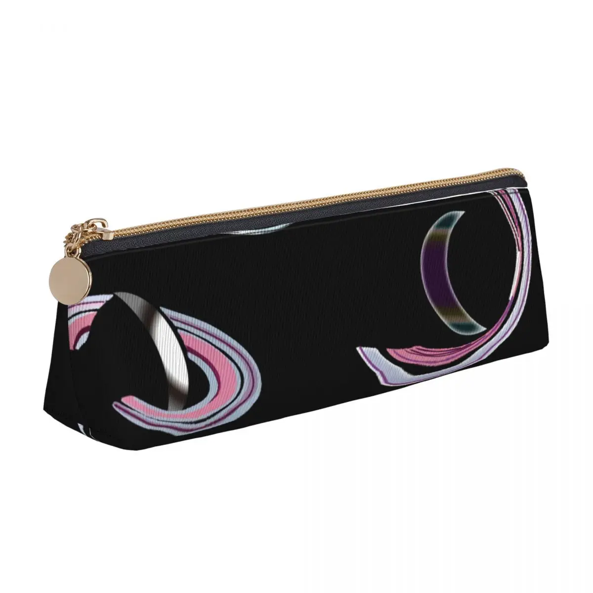 

Metallic Art Triangle Pencil Case Colorful Metal Print Kawaii Zipper Pencil Box For Child Back to School Leather Pen Pouch