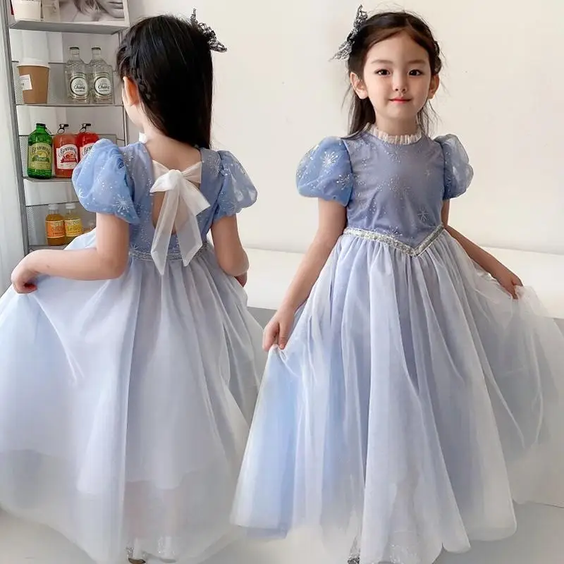 

New Girls Princess Dress Summer Kids Birthday Party Dress Backless Ankle-Length Children Clothes Top Quality 2-12y
