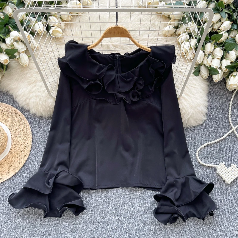 2024 Blusas Mujer De Moda Милые женские рубашки Y2k Свободные блузки с рюшами на воротнике