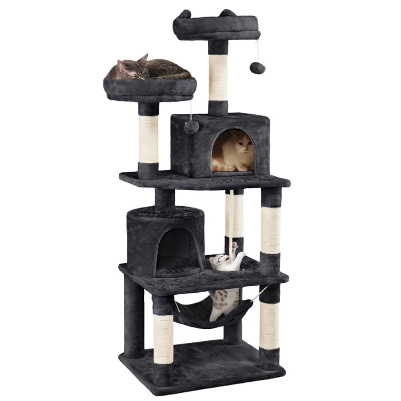 

62.2" H Cat Tree Cat Condos Tower with Platform and Hammock, Black