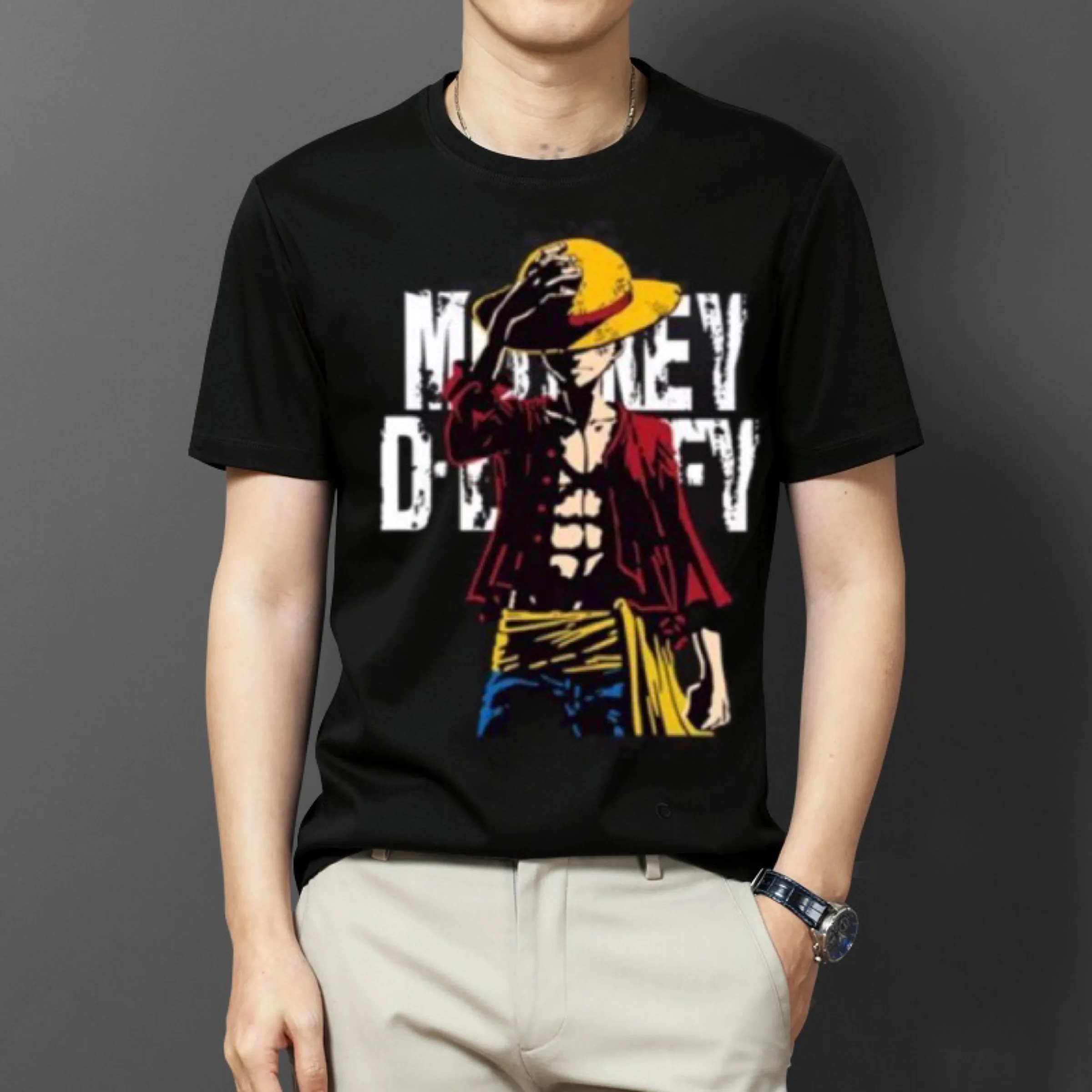 

New Design Fashionable Casual Men T Shirt Men's Luffy Cartoon Cotton Men's T-Shirt Slim Fit Light Summer Cotton