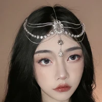 bohemian artificial rhinestone forehead chain pendant headdress flower water drop chain jewelry wedding headdress headband