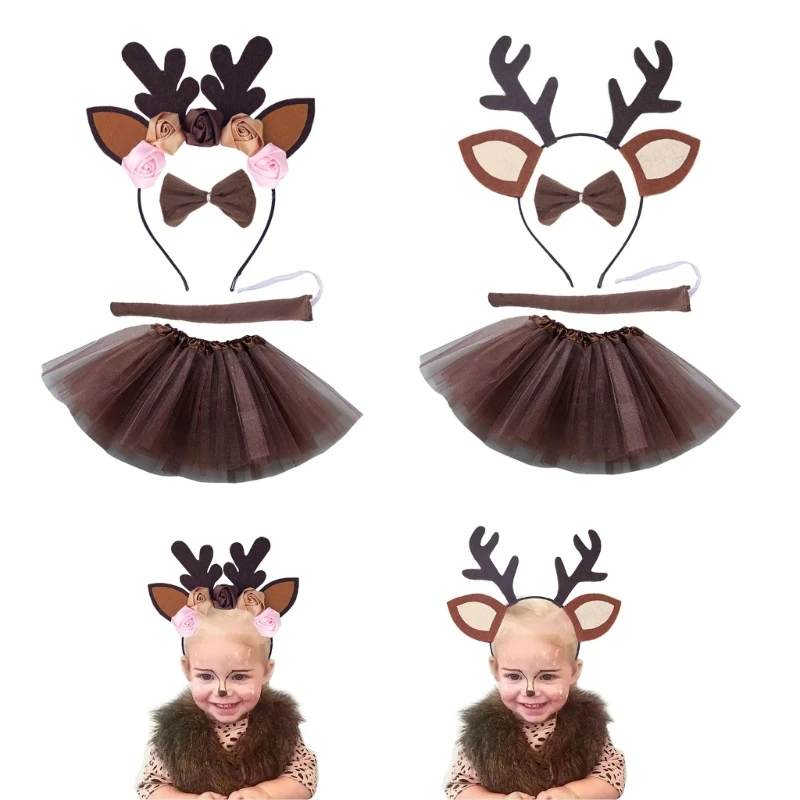 

Deer Costume Christmas Party Accessories Plush Reindeer Antler Headband Dress Pretend Outfit for Girl Cosplay Party