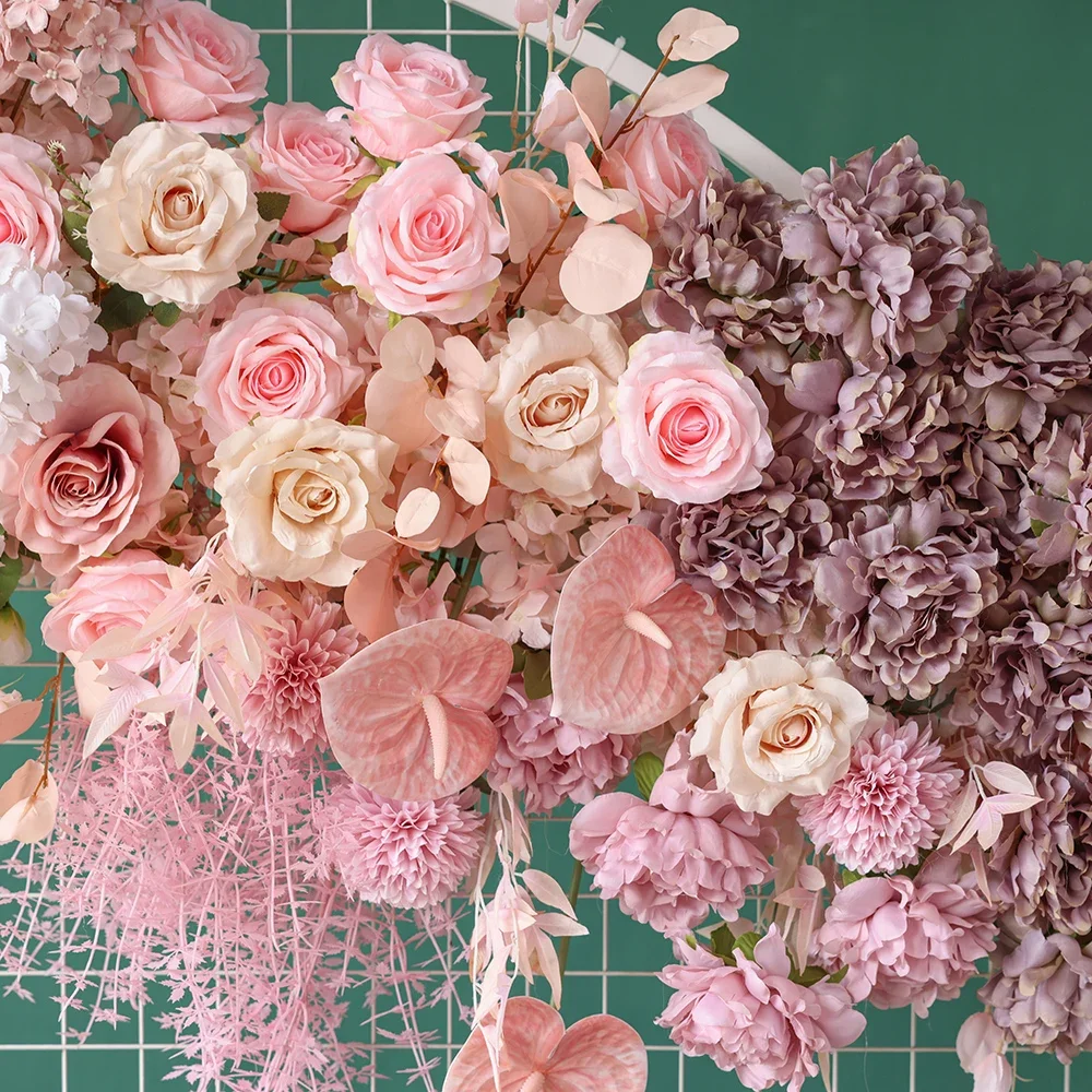 Mariage Decoration Floor Flores Arificiales Custom Light Pink Rose Hortensa Fiori Finti Sztuczne Kwiaty Arche De HY2480