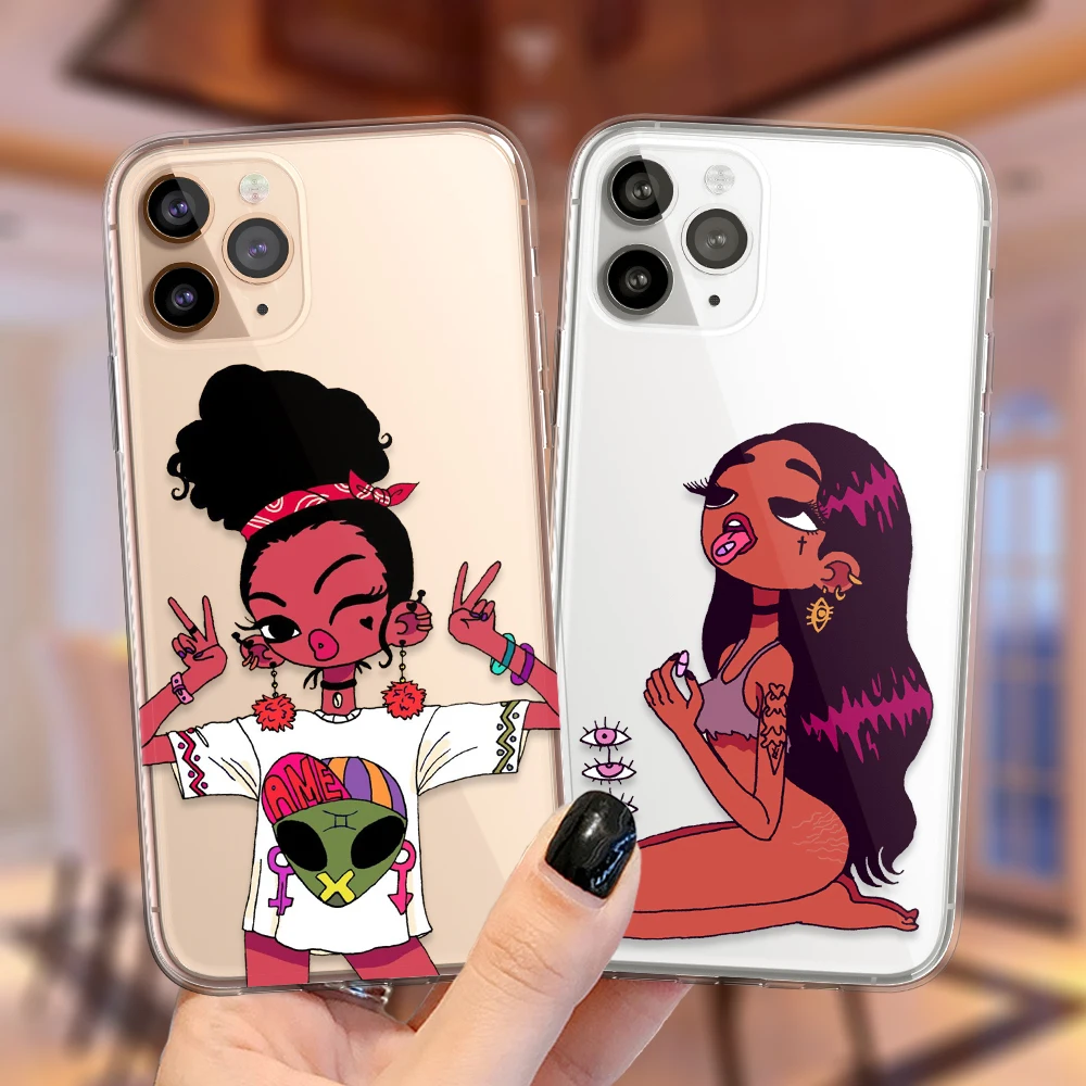 Защитный чехол для iPhone 11, 12, 13, 14 Pro Max Mini, 14Plus, 7, 8 Plus, 13ProMax, защитный чехол для афро-черной девушки, волшебный меланин, поппин, силиконовый чехол