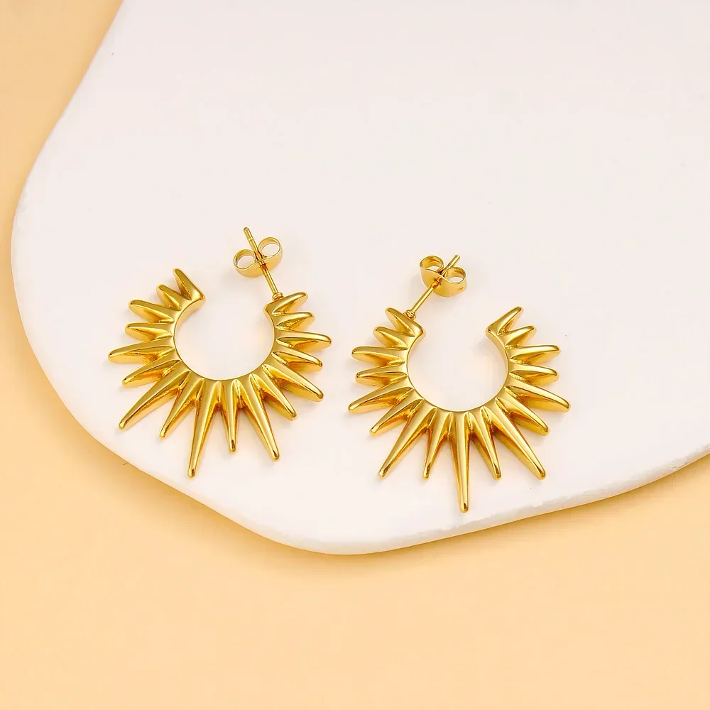 Винтажные Ювелирные изделия Sun Sunburst 304L серьги-кольца из нержавеющей стали PVD