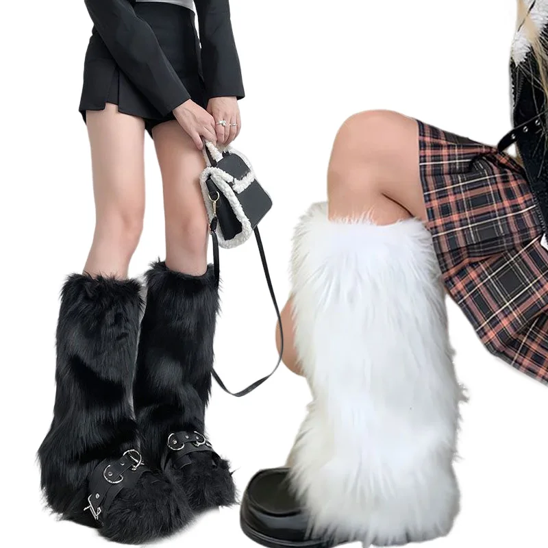 

Women Girls Harajuku Fur Winter Furry Leg Warmer Lady Stockings Gothic Lolita Cosplay Sweet Lolita Warm Boots Furry Leg Warmers