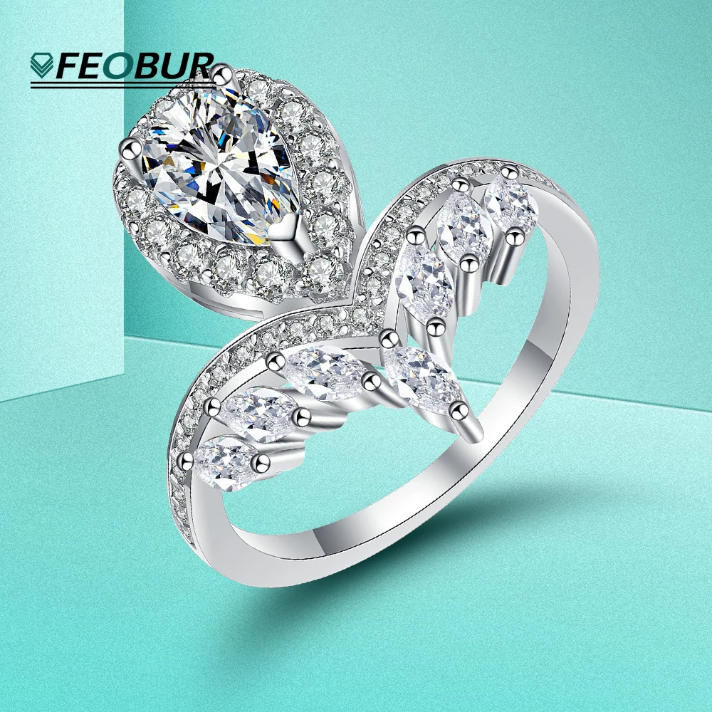 

1CT Pear Cut Moissanite Engagement Rings for Women 925 Sterling Silver Crown Water Drop Diamond Wedding Band Luxury Jewelry