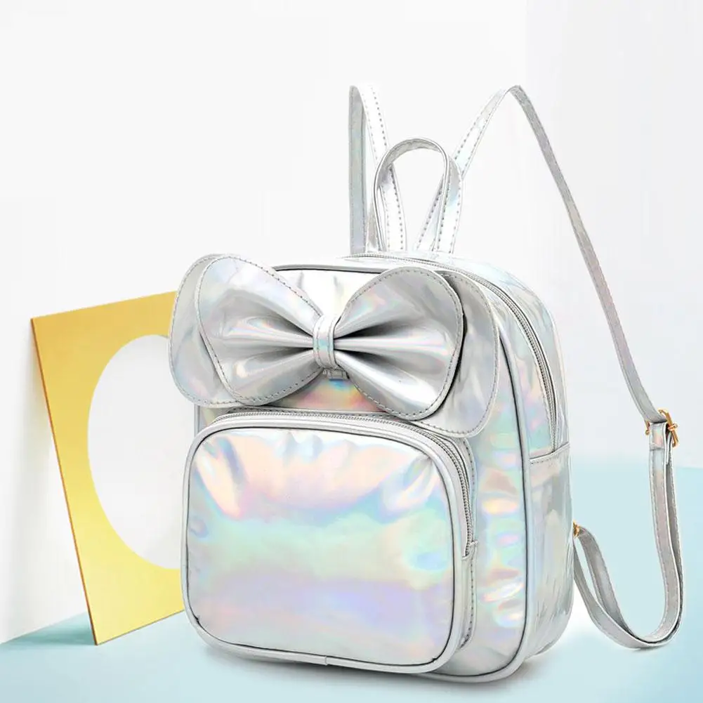 

Parent-child Backpack Simple Laser Bowknot School Shoulder Bookbags Multi-pocket Zipper Student Rucksack for Vacation and Travel