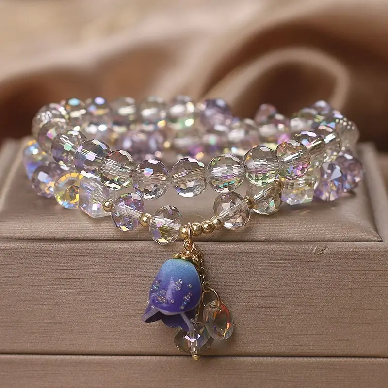 Улучшенный и яркий женский модный двойной браслет с орхидеей