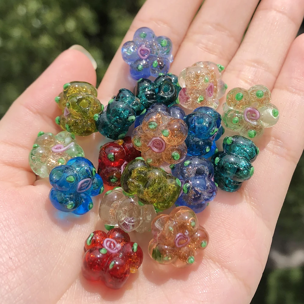 

5PCS Glaze Flower Beads Pendant Charms for Jewelry Making Bracelet Necklace Diy Earrings Loose bead Glass Accessories 15x14mm