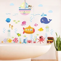 new cartoon sea animals sailboat wall stickers kindergarten living room bedroom kids room decorative painting home decoration