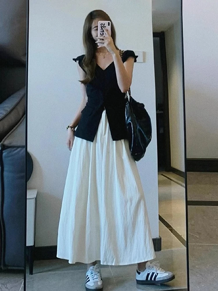 French sle First Love White Full Body Dress Summer 2024 New Women clothes Small Cake Half Long dress Set