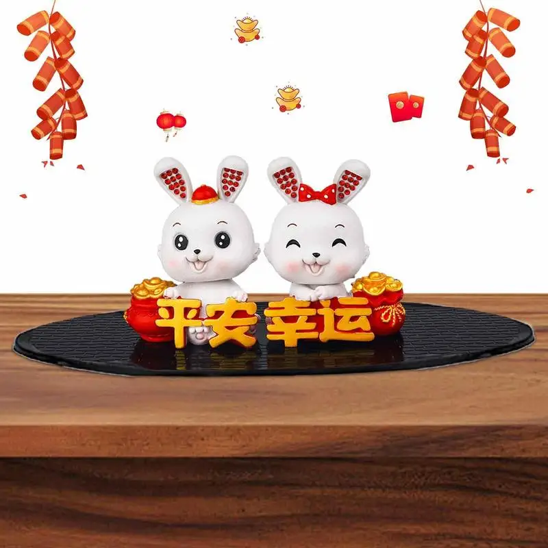 

Chinese Rabbit Car Figurine Shaking Head Resin Miniature Rabbit Ornaments Chinese Zodiac Year Tabletop Rabbit Ornament For Good