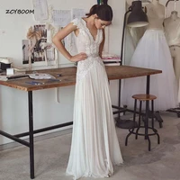 2022 wedding dresses bohemian sexy sleeveless v neck backless simple princess beach elegant sequin chiffon a line bridal gowns