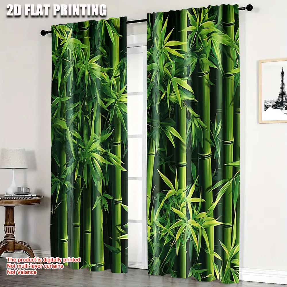 

Шторы с 2D-принтом «Зеленый бамбук», полиэстер, 2 шт.