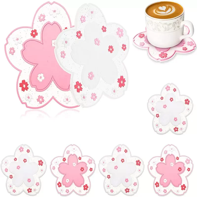 

6Pcs Cherry Heat Insulation Table Silicone Mat Family Office Anti-skid Tea Cup Milk Mug Coffee Cup Coaster Dishes For kitchen