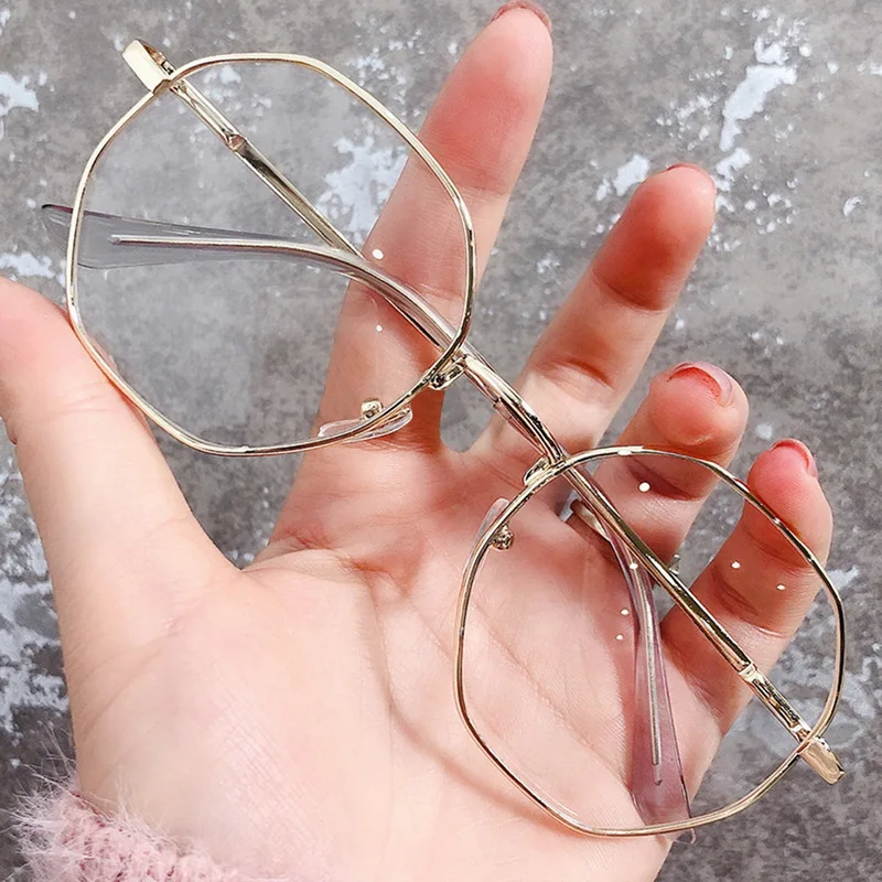 

Fashion Alloy Metal Frame Anti-Blue Light Glasses Women Polygonal Round Frame Glasses Computer Eyes Protection Spectacles
