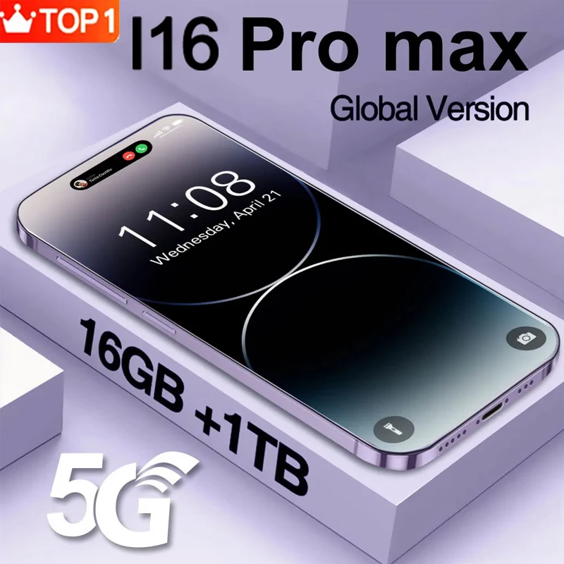 

100% Original New I16 Pro Max Smartphone 6.7inch Full Screen Face ID 16GB 1TB Mobile Phone Global Version 4G 5G Cell Phone