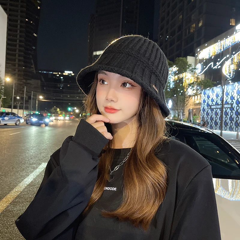 Вязаная рыбацкая шапка с большой окружностью головы женская зима 2024 новая